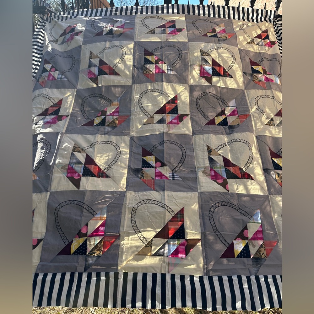Queen Size Handmade Gray Quilt Top 86”x86”